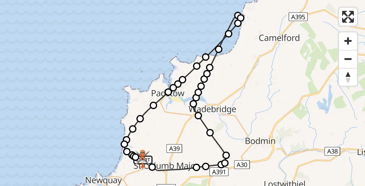 Flight route Coastguard Helicopter Cornwall Airport Newquay - Cornwall Airport Newquay, 22 June 2026, 20:32