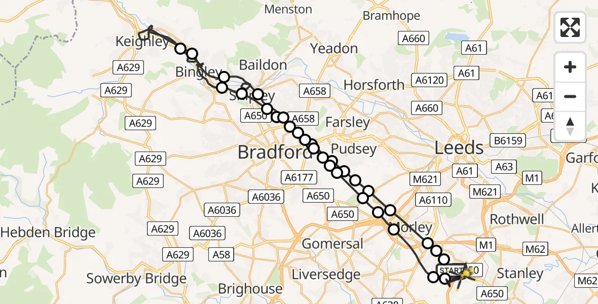 Flight route Police Helicopter East Ardsley - East Ardsley, 22 June 2026, 20:47