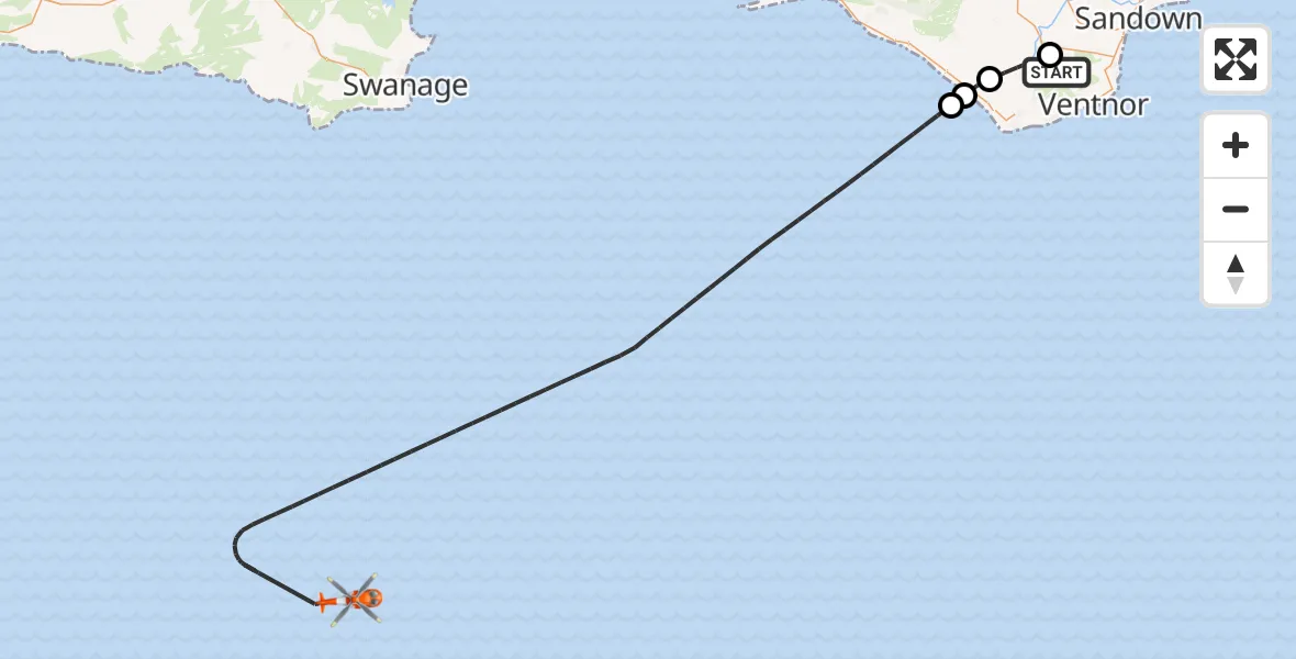 Flight route Coastguard Helicopter Wroxall - English Channel, 22 June 2026, 20:52