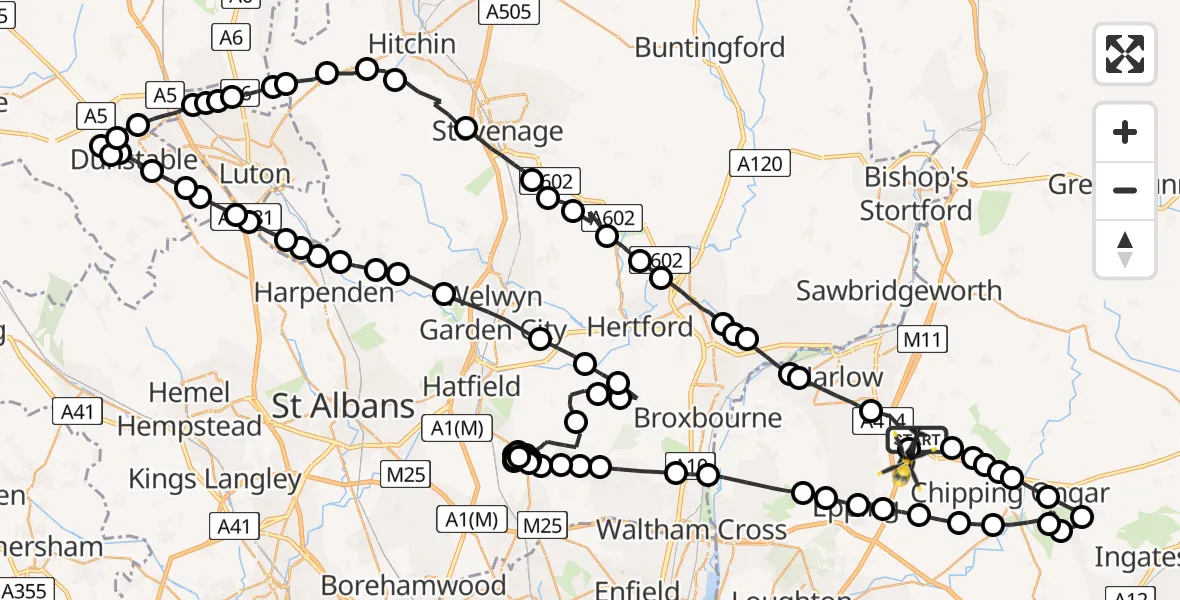 Flight route Police Helicopter North Weald Bassett - North Weald Airfield, 22 June 2026, 21:32