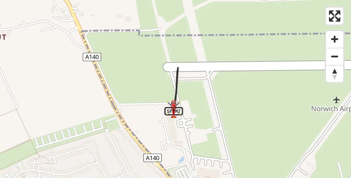 Flight route Air Ambulance Helicopter Norwich Airport - Norwich Airport, 22 June 2026, 21:34