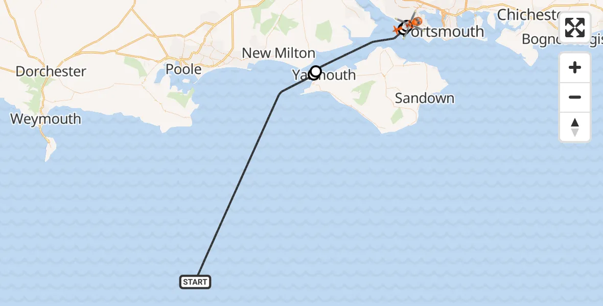 Flight route Coastguard Helicopter English Channel - Solent Airport, 22 June 2026, 21:36