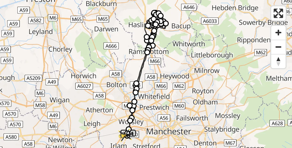 Flight route Police Helicopter Manchester Barton Aerodrome - Manchester Barton Aerodrome, 22 June 2026, 22:24