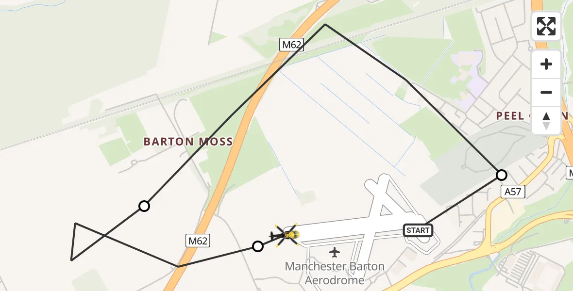 Flight route Police Helicopter Manchester Barton Aerodrome - Manchester Barton Aerodrome, 22 June 2026, 23:14