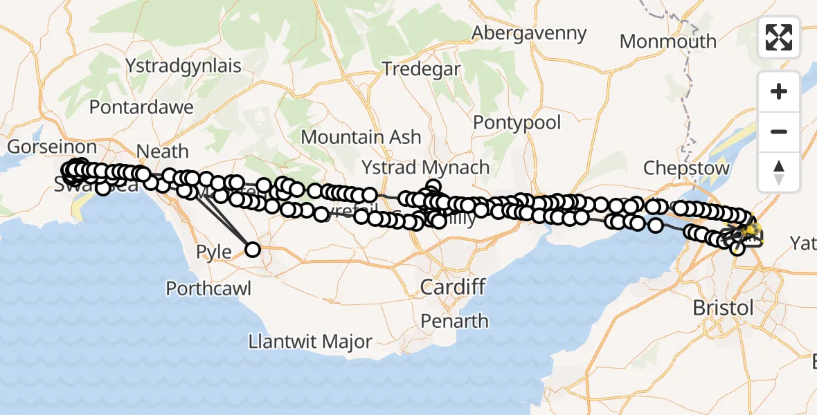 Flight route Police Helicopter Almondsbury Helicopter Base - Almondsbury Helicopter Base, 23 June 2026, 00:23