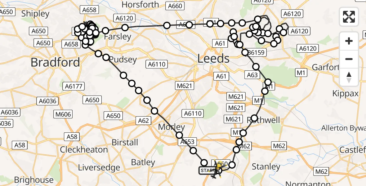 Flight route Police Helicopter East Ardsley - East Ardsley, 23 June 2026, 02:11