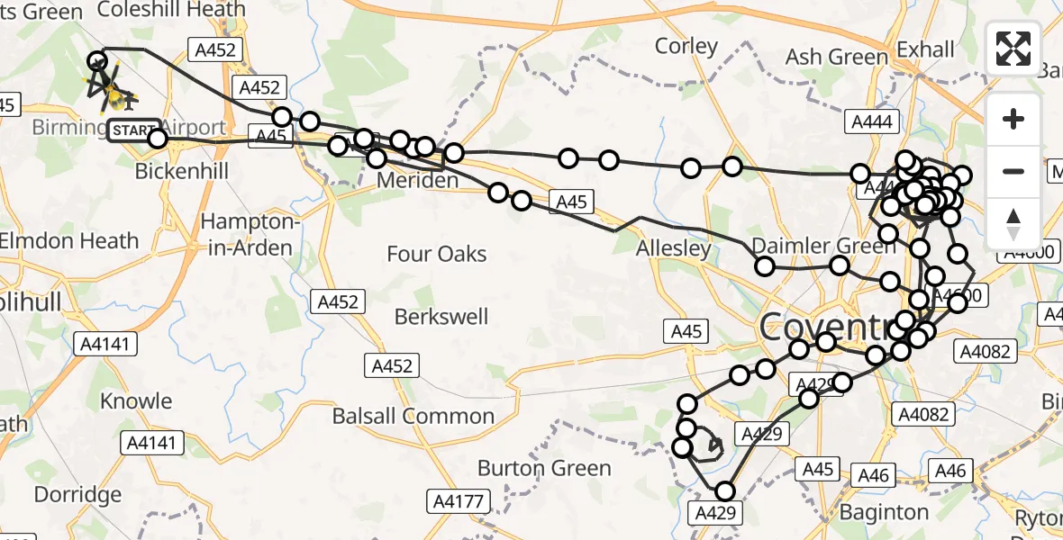 Flight route Police Helicopter Birmingham Airport - Birmingham Airport, 23 June 2026, 02:26