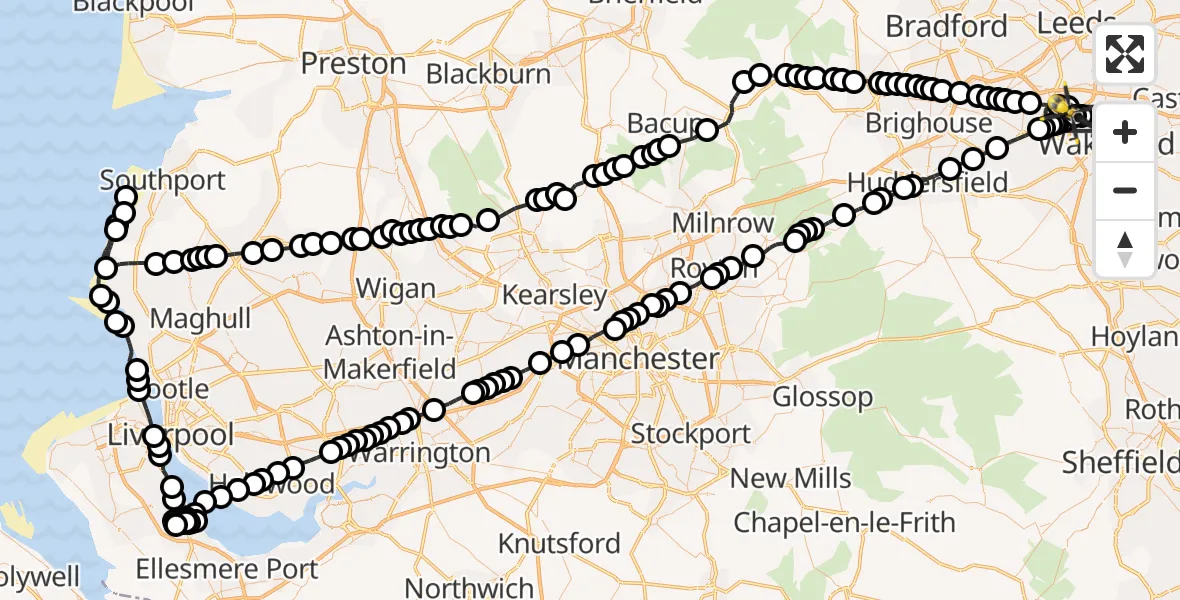 Flight route Police Helicopter East Ardsley - East Ardsley, 23 June 2026, 07:38