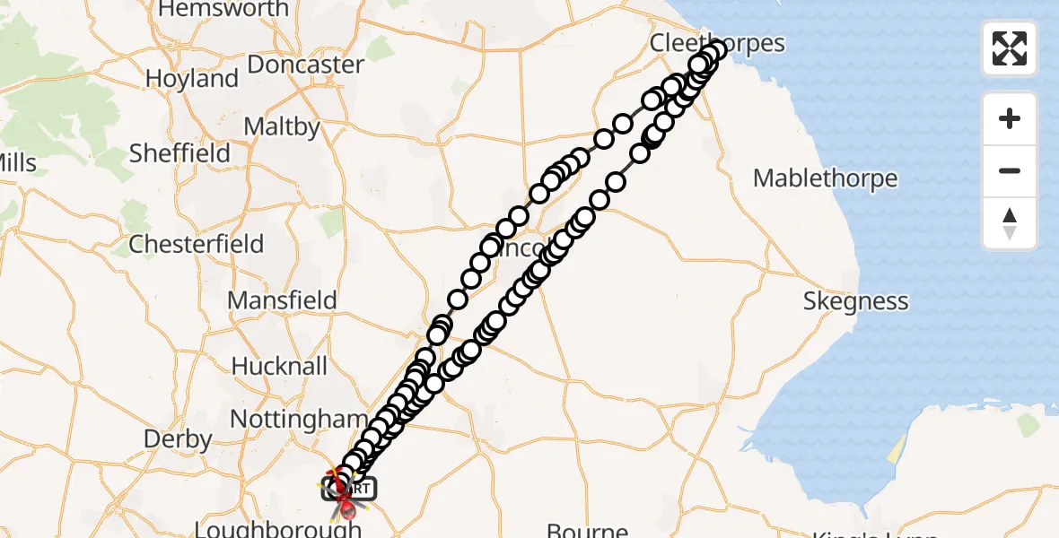 Flight route Air Ambulance Helicopter Hickling - Rushcliffe, 23 June 2026, 08:04