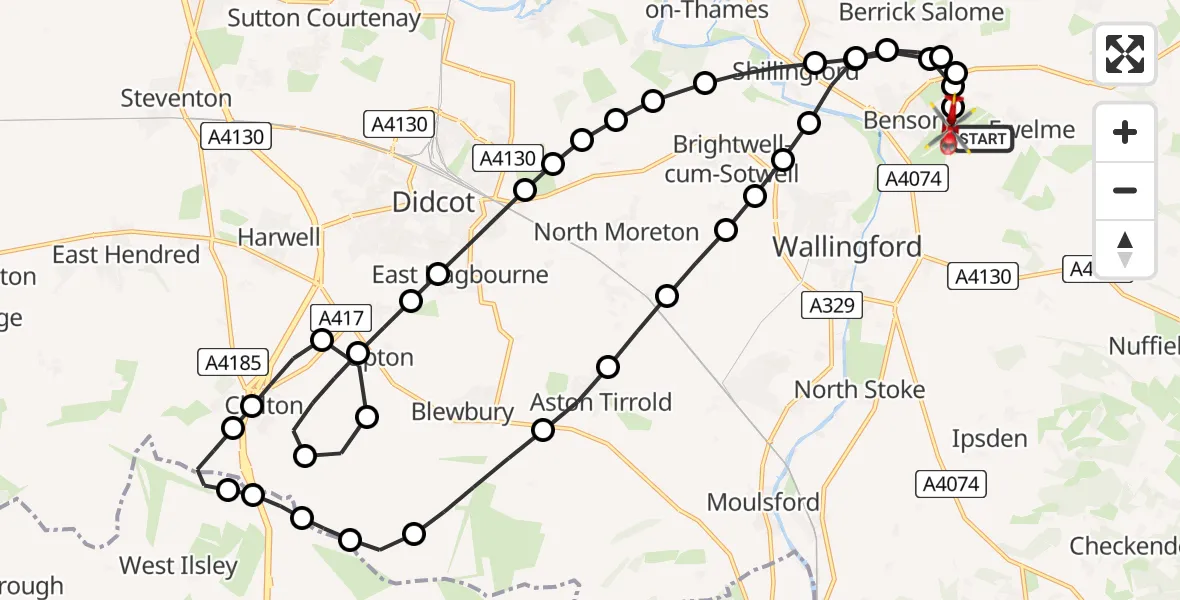 Flight route Air Ambulance Helicopter RAF Benson - RAF Benson, 23 June 2026, 08:31