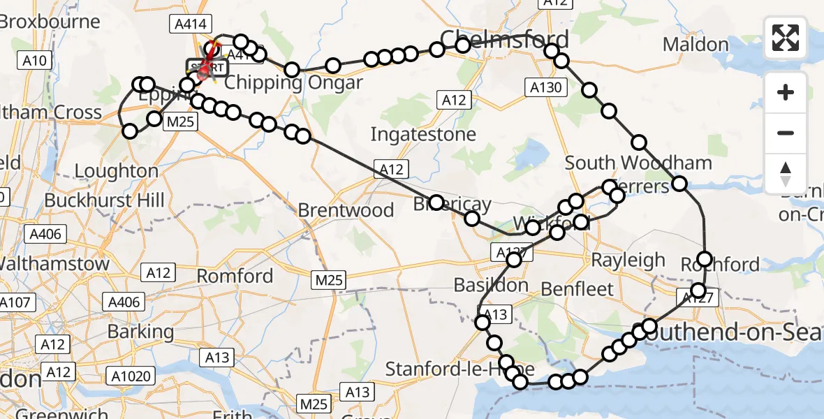 Flight route Air Ambulance Helicopter North Weald Airfield - North Weald Airfield, 23 June 2026, 08:32