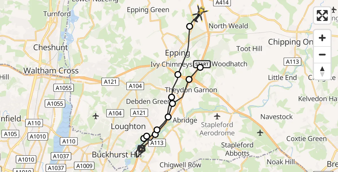 Flight route Police Helicopter Coopersale Street - North Weald Bassett, 23 June 2026, 08:40