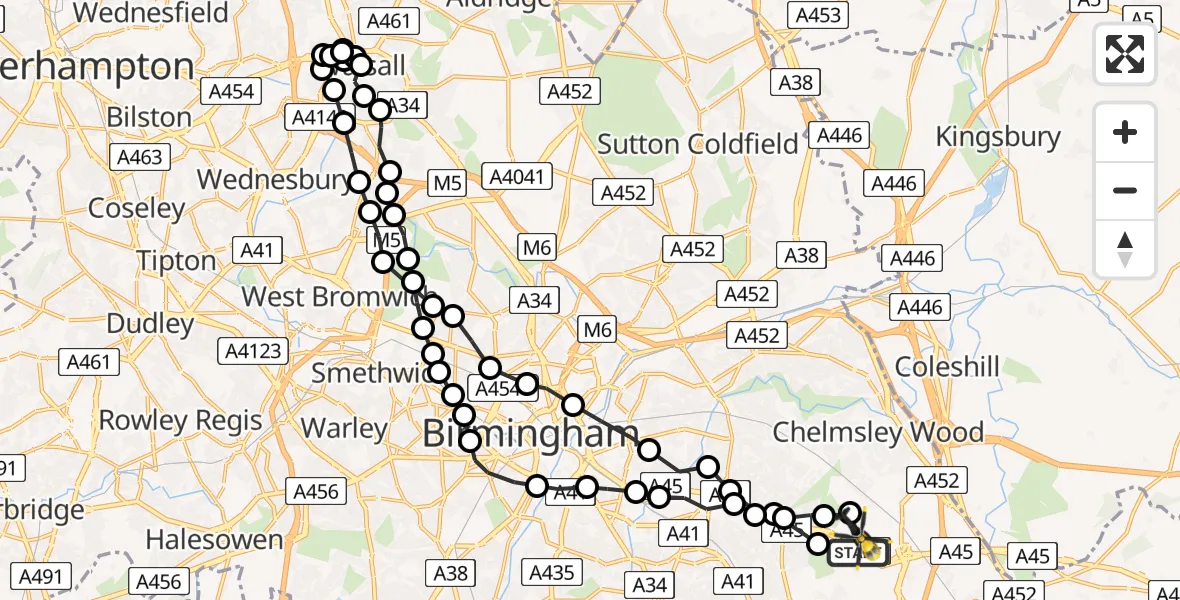 Flight route Police Helicopter Birmingham Airport - Birmingham Airport, 23 June 2026, 09:09