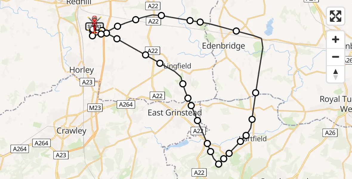 Flight route Air Ambulance Helicopter Redhill Aerodrome - Redhill Aerodrome, 23 June 2026, 09:20