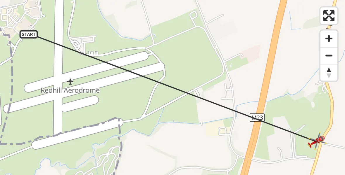 Flight route Air Ambulance Helicopter Redhill Aerodrome - South Nutfield, 23 June 2026, 09:38