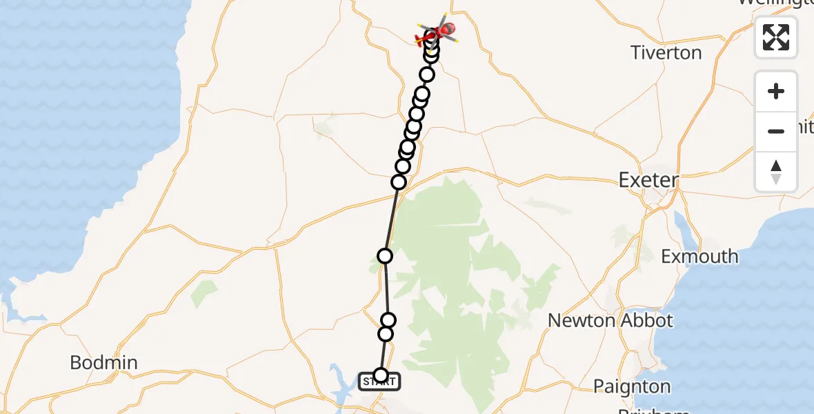 Flight route Air Ambulance Helicopter Roborough - Roborough, 23 June 2026, 10:00