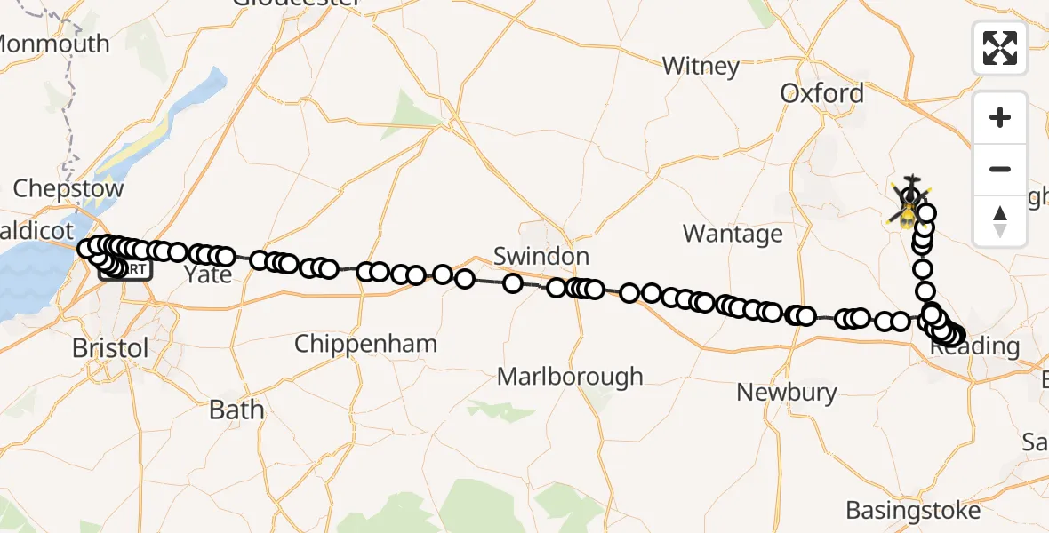 Flight route Police Helicopter Almondsbury - Benson, 23 June 2026, 10:12