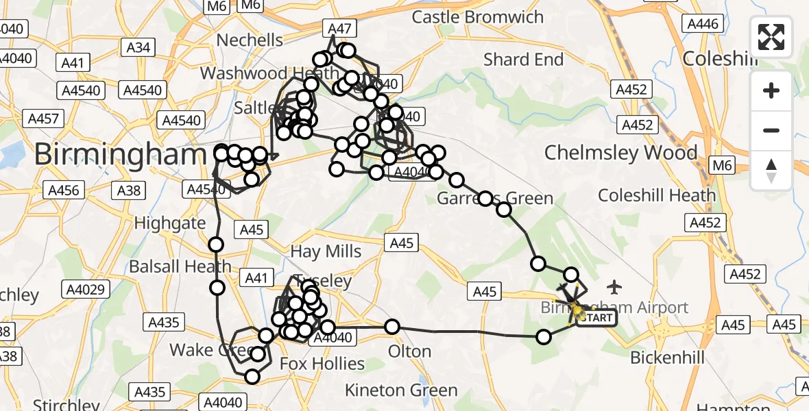 Flight route Police Helicopter Birmingham Airport - Birmingham Airport, 23 June 2026, 10:30
