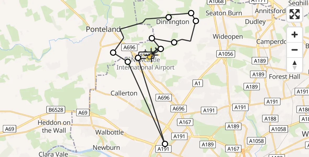 Flight route Police Helicopter Newcastle International Airport - Newcastle International Airport, 23 June 2026, 10:57