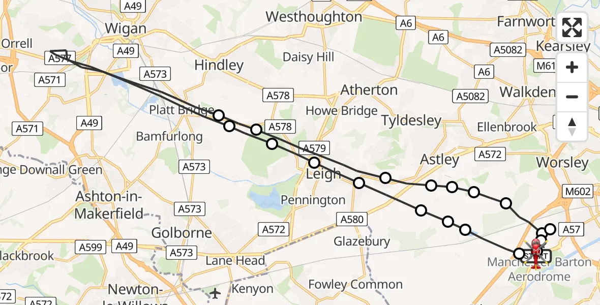 Flight route Air Ambulance Helicopter Manchester Barton Aerodrome - Manchester Barton Aerodrome, 23 June 2026, 11:51
