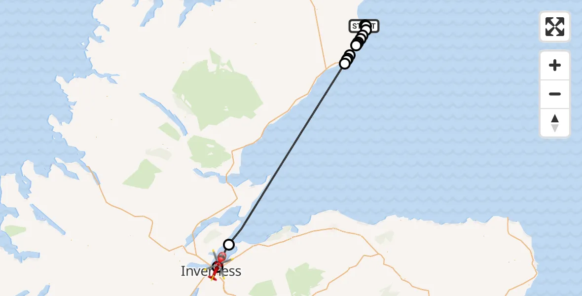 Flight route Air Ambulance Helicopter Wick John O'Groats Airport - Inverness, 23 June 2026, 11:59