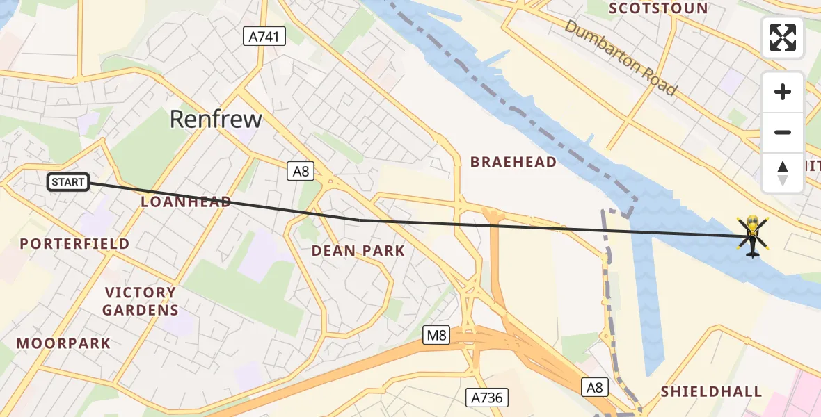Flight route Police Helicopter Renfrew - Glasgow, 23 June 2026, 12:02