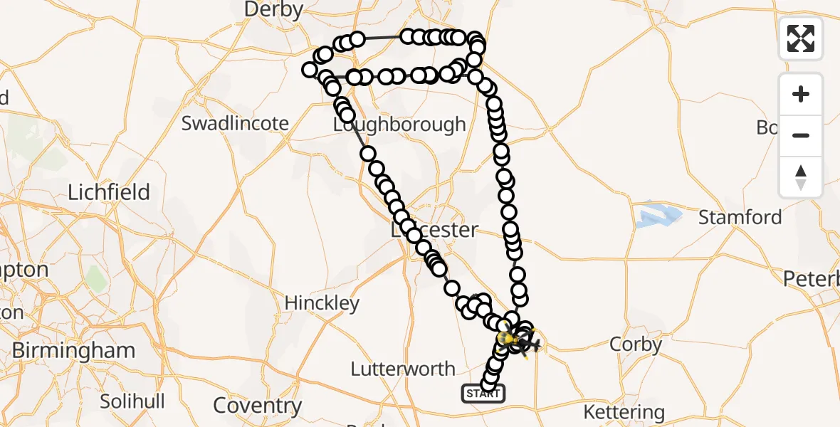 Flight route Police Helicopter Sulby - RAF Market Harborough, 23 June 2026, 12:06