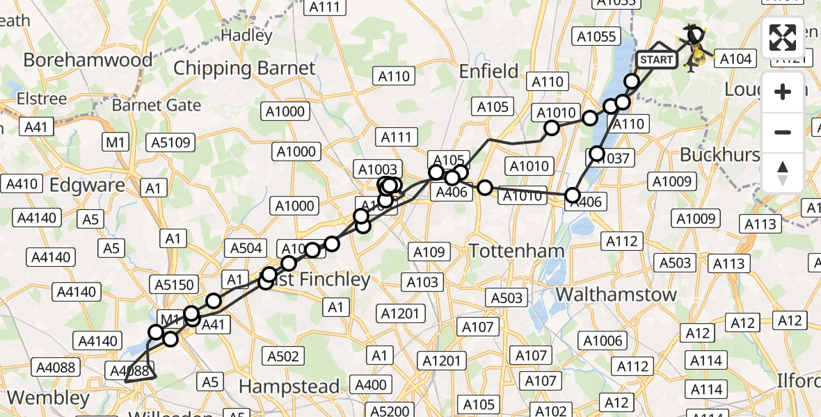 Flight route Police Helicopter Sewardstonebury - Sewardstonebury, 23 June 2026, 12:12