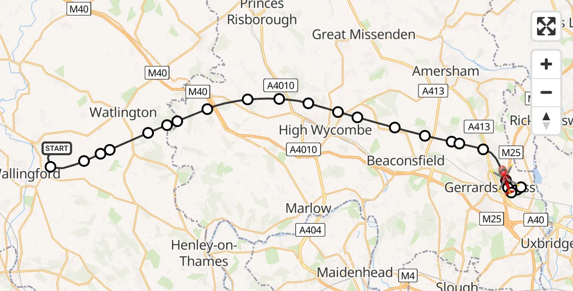 Flight route Air Ambulance Helicopter RAF Benson - Denham, 23 June 2026, 12:27