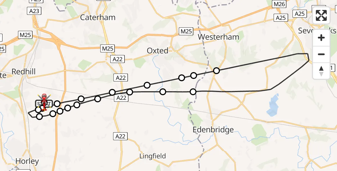 Flight route Air Ambulance Helicopter Redhill Aerodrome - Redhill Aerodrome, 23 June 2026, 12:30