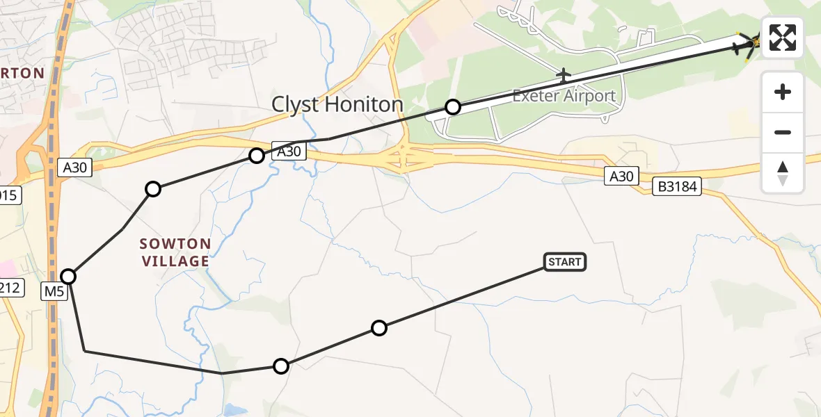 Flight route Police Helicopter East Devon - Exeter International Airport, 23 June 2026, 12:49