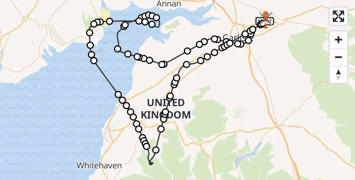 Flight route Coastguard Helicopter Carlisle Lake District Airport - Carlisle Lake District Airport, 23 June 2026, 13:02