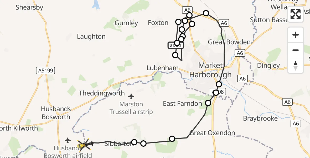Flight route Police Helicopter RAF Market Harborough - Sulby, 23 June 2026, 13:09