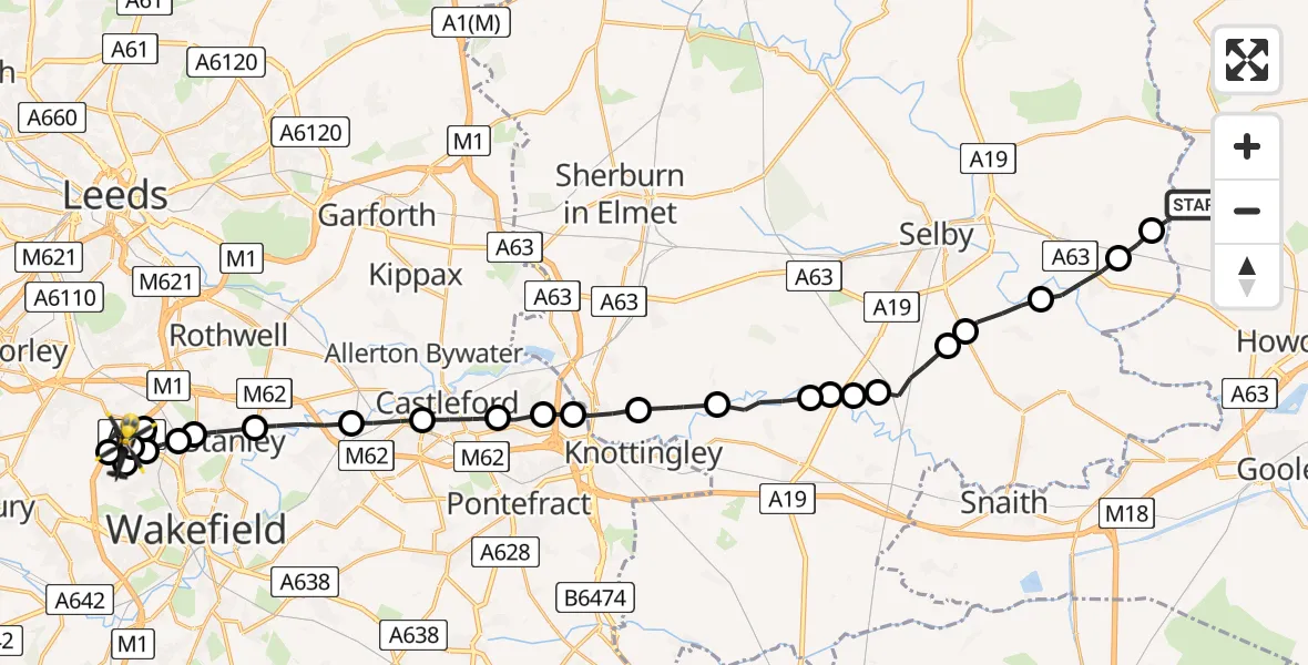 Flight route Police Helicopter Breighton - East Ardsley, 23 June 2026, 13:12