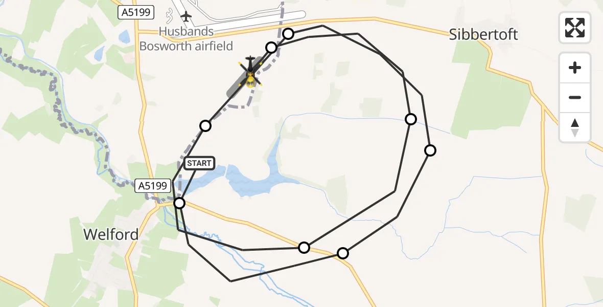 Flight route Police Helicopter Harborough - Sulby Airstrip, 23 June 2026, 13:34