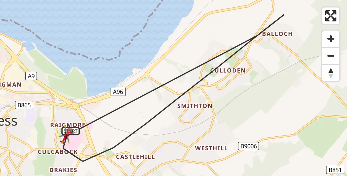 Flight route Air Ambulance Helicopter Inverness - Inverness, 23 June 2026, 13:36
