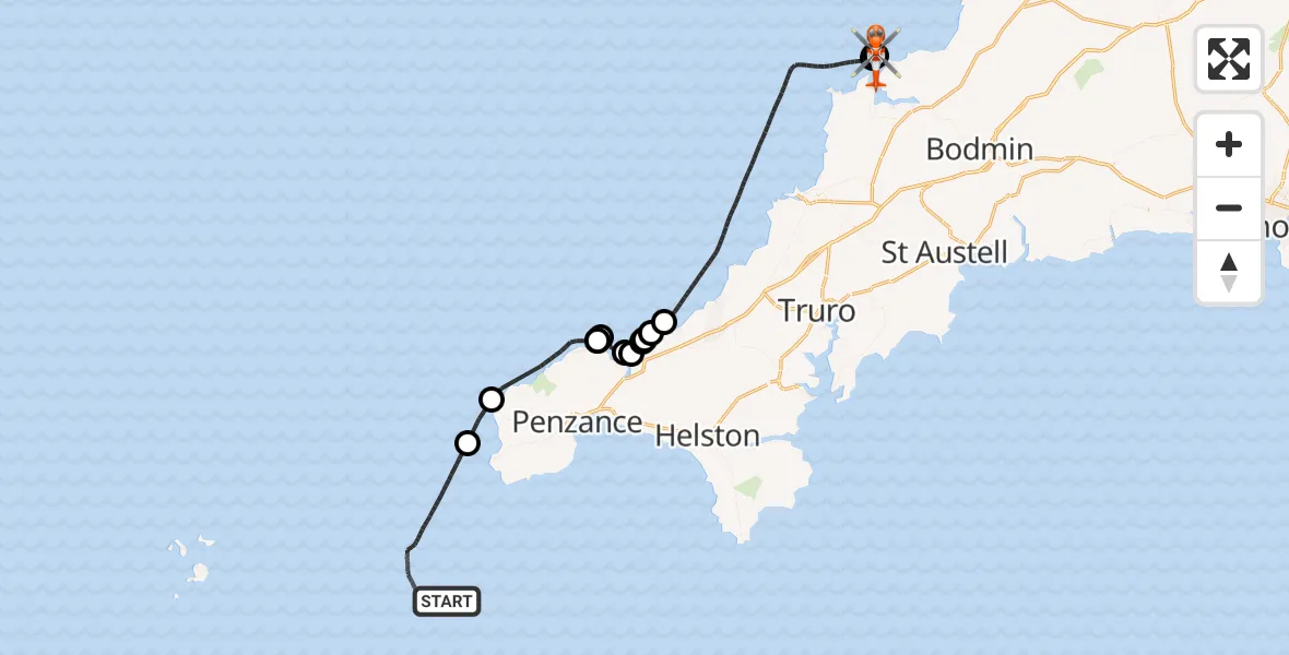 Flight route Coastguard Helicopter English Channel - New Polzeath, 23 June 2026, 14:09