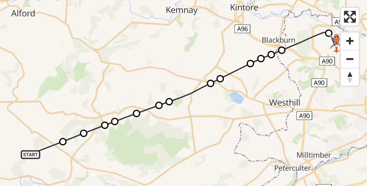 Flight route Coastguard Helicopter Lumphanan - Aberdeen International Airport, 23 June 2026, 14:10