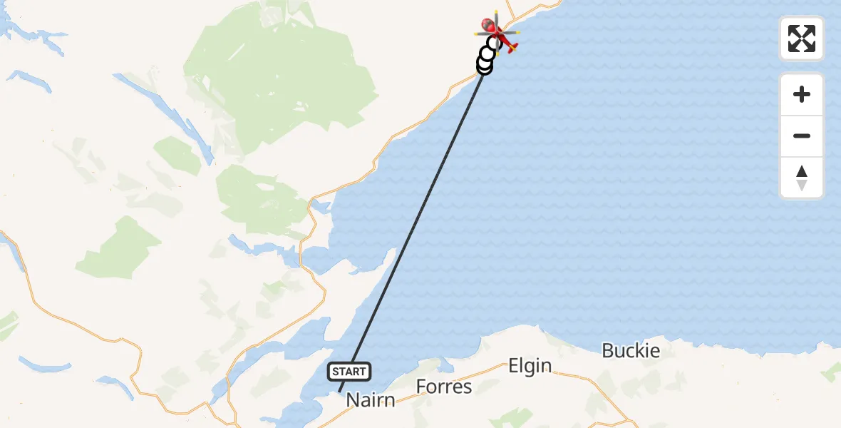 Flight route Air Ambulance Helicopter North Sea - Dunbeath, 23 June 2026, 14:17