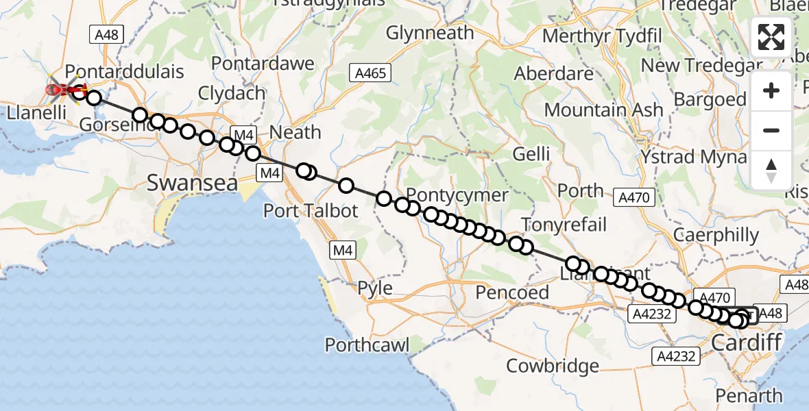 Flight route Air Ambulance Helicopter Birchgrove - Dafen, 23 June 2026, 14:49