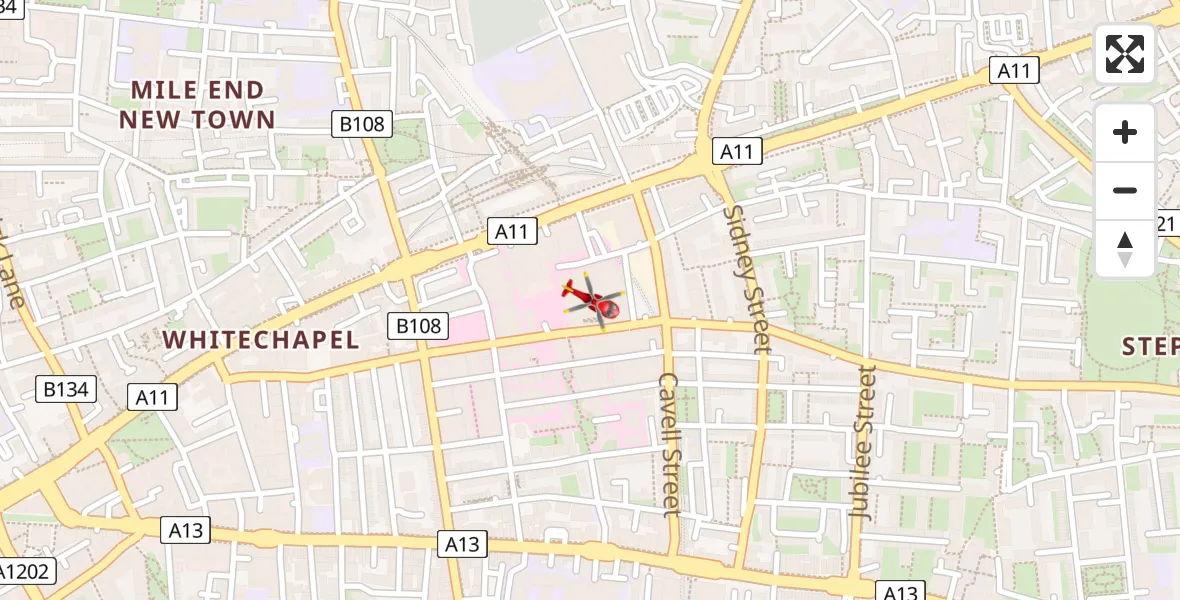 Flight route Air Ambulance Helicopter Royal London Hospital - Royal London Hospital, 23 June 2026, 15:44