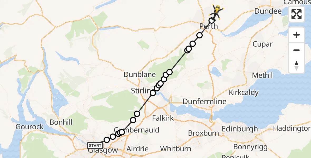 Flight route Police Helicopter Glasgow - Balbeggie, 23 June 2026, 16:04