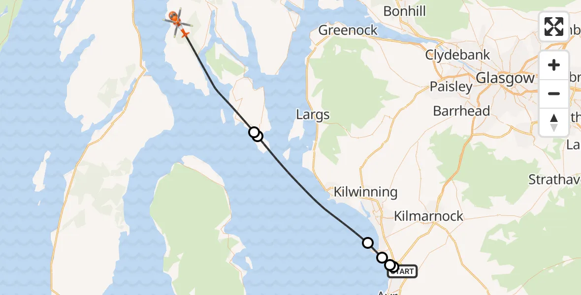 Flight route Coastguard Helicopter Glasgow Prestwick Airport - Inner Seas, 23 June 2026, 16:05