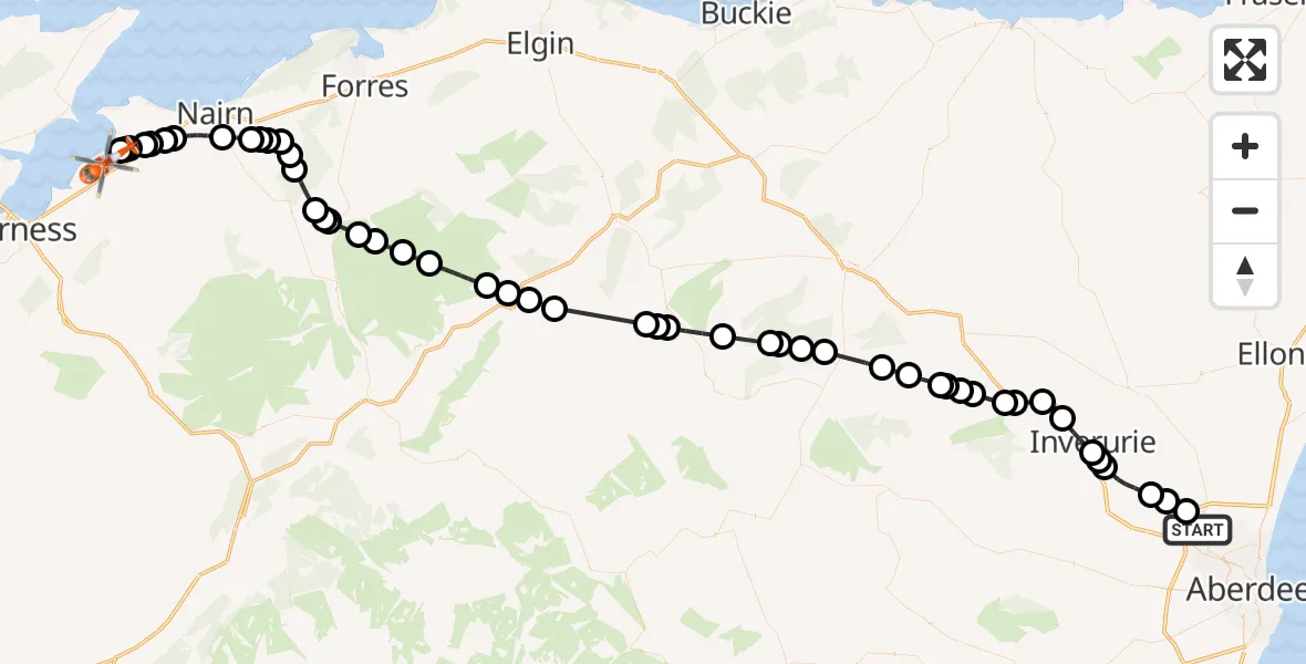 Flight route Coastguard Helicopter Aberdeen International Airport - Inverness Airport, 23 June 2026, 16:48