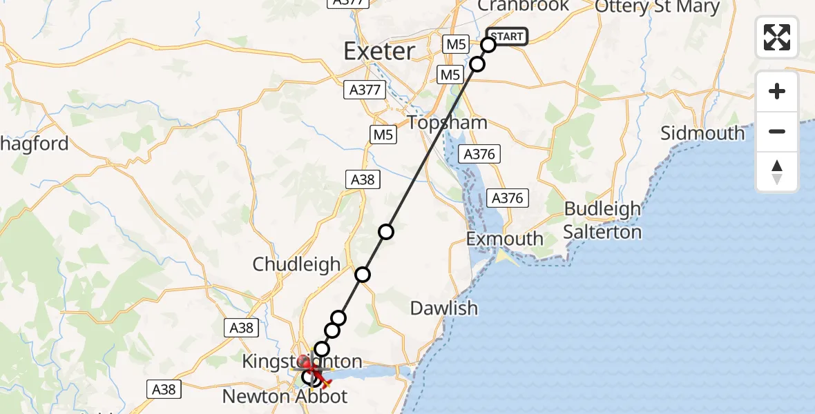 Flight route Air Ambulance Helicopter Exeter International Airport - Kingsteignton, 23 June 2026, 17:06