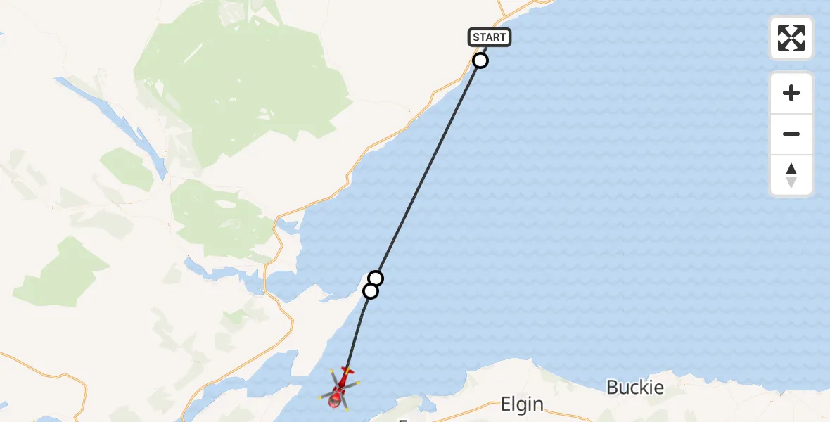 Flight route Air Ambulance Helicopter Dunbeath - North Sea, 23 June 2026, 17:19