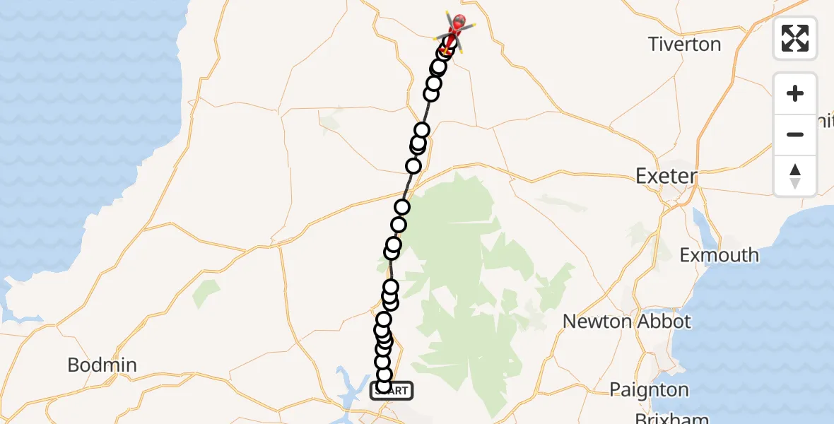 Flight route Air Ambulance Helicopter Belliver - Riddlecombe, 23 June 2026, 17:23