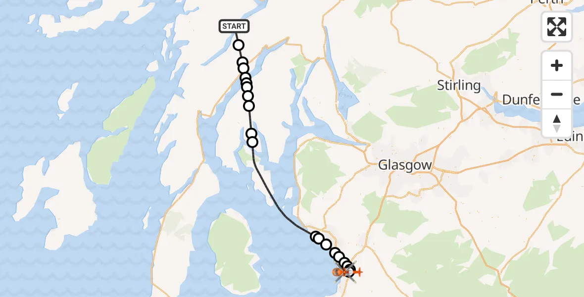 Flight route Coastguard Helicopter Inverinan - Glasgow Prestwick Airport, 23 June 2026, 17:51