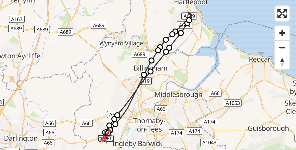 Flight route Air Ambulance Helicopter Egglescliffe - Egglescliffe, 23 June 2026, 18:41