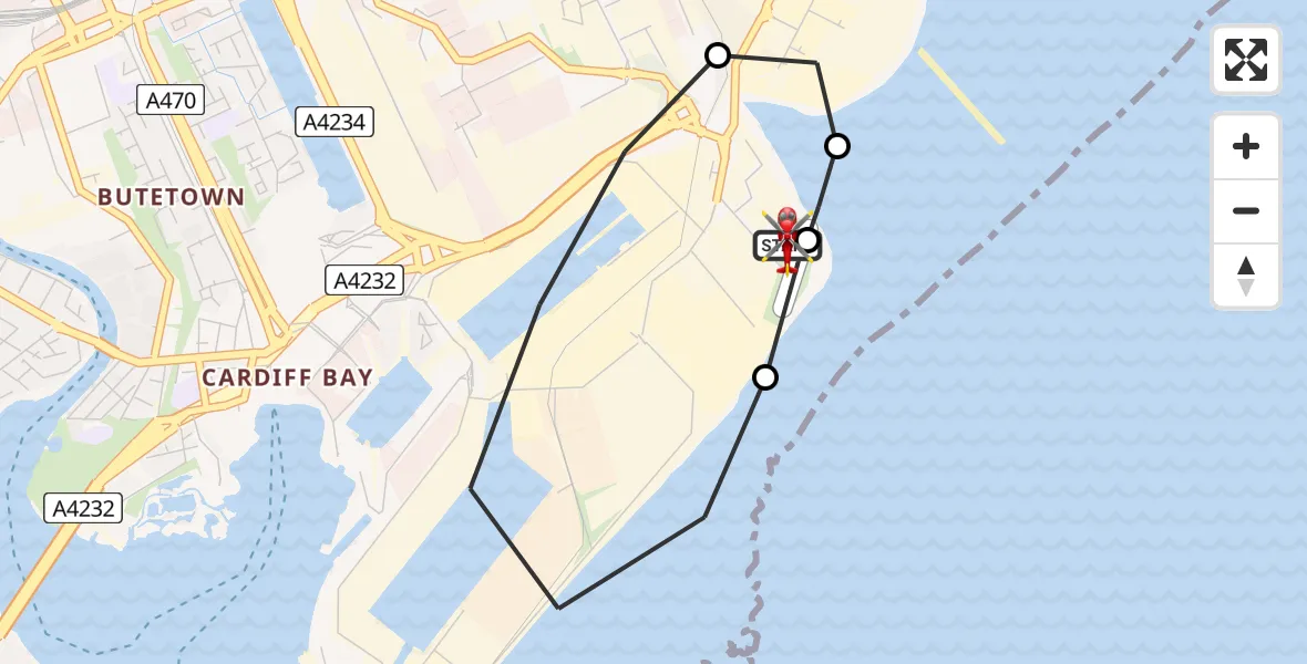 Flight route Air Ambulance Helicopter Cardiff Heliport - Cardiff Heliport, 23 June 2026, 18:46